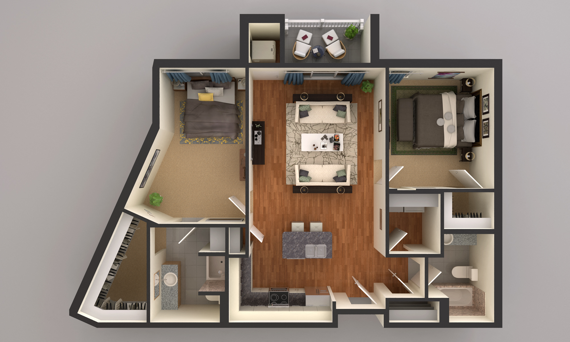 Floor plan for 2 beds, 2 baths, 1146 sqft